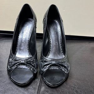 White House Black market black leather wedge shoes
